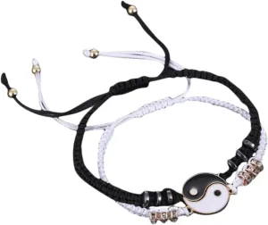 Best Friend Bracelets for 2 Matching Yin Yang Adjustable Cord Bracelet for Bff Friendship Relationship Boyfriend Girlfriend Valentines Gift