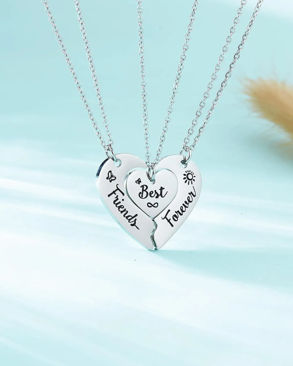 Best Friends Chains BFF Necklace 2 3 Cute Cartoon Split Heart Matching Friendship Necklaces Gifts for 2 3 Womens Daughter Sister BFF.