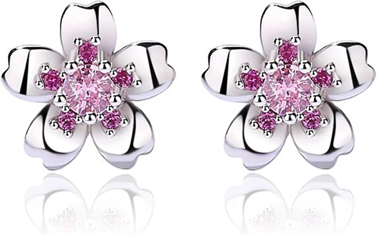 BG&WLing Cherry Flower Stud Earrings for Women 925 Sterling Silver Stud Earrings with Cubic Zirconia Hypoallergenic Cute Jewelry Gift