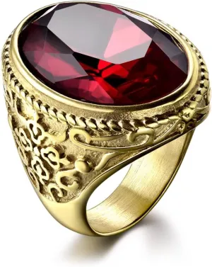 Big Crystal Cocktail Mens Rings Stainless Steel Jewelry Luxury Red Stone Fashion Party Ring