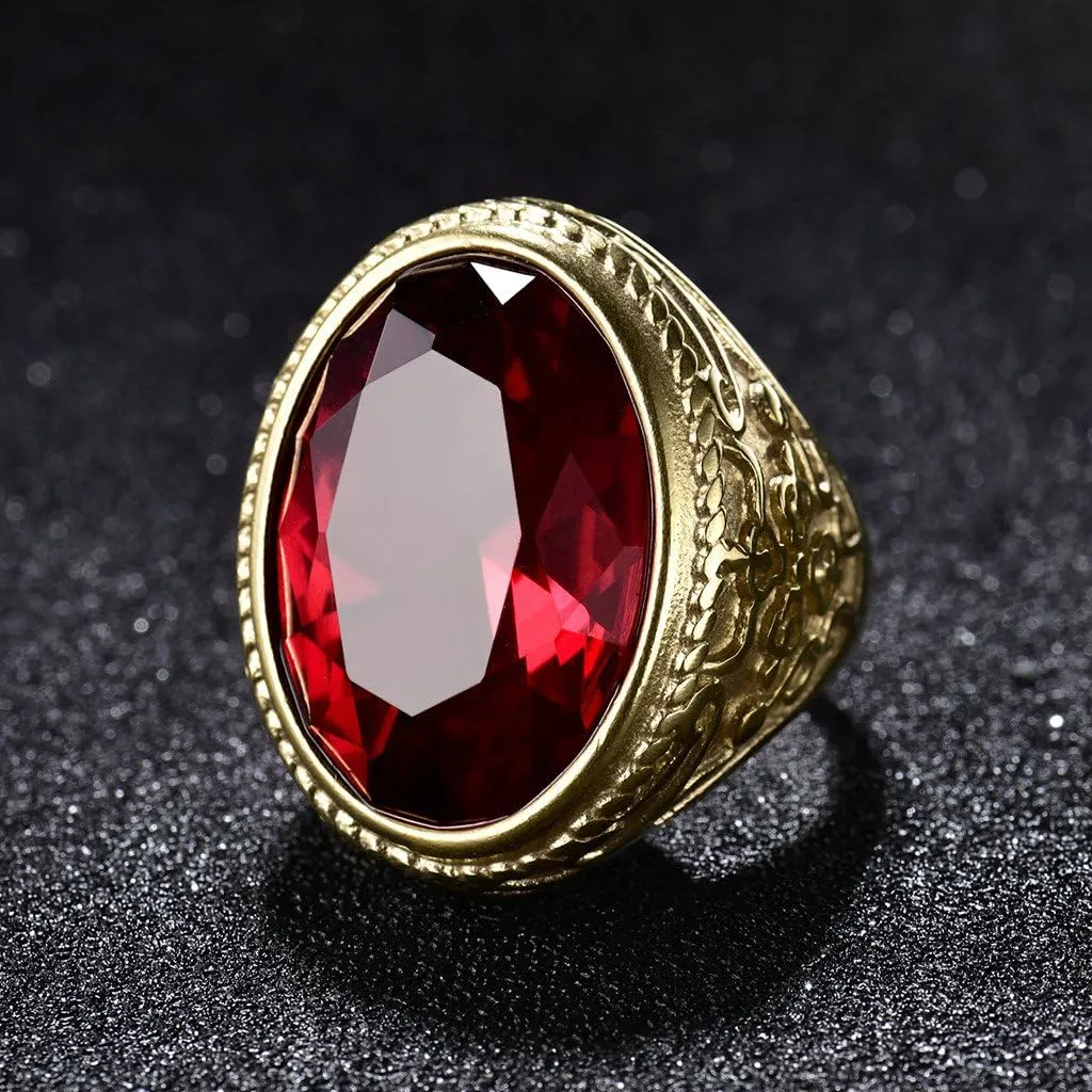 Big Crystal Cocktail Mens Rings Stainless Steel Jewelry Luxury Red Stone Fashion Party Ring