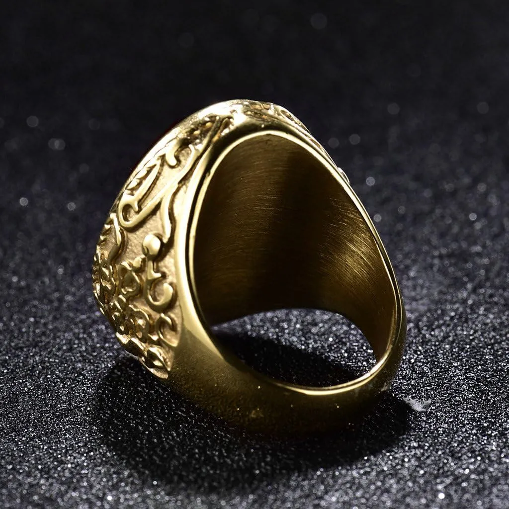 Big Crystal Cocktail Mens Rings Stainless Steel Jewelry Luxury Red Stone Fashion Party Ring