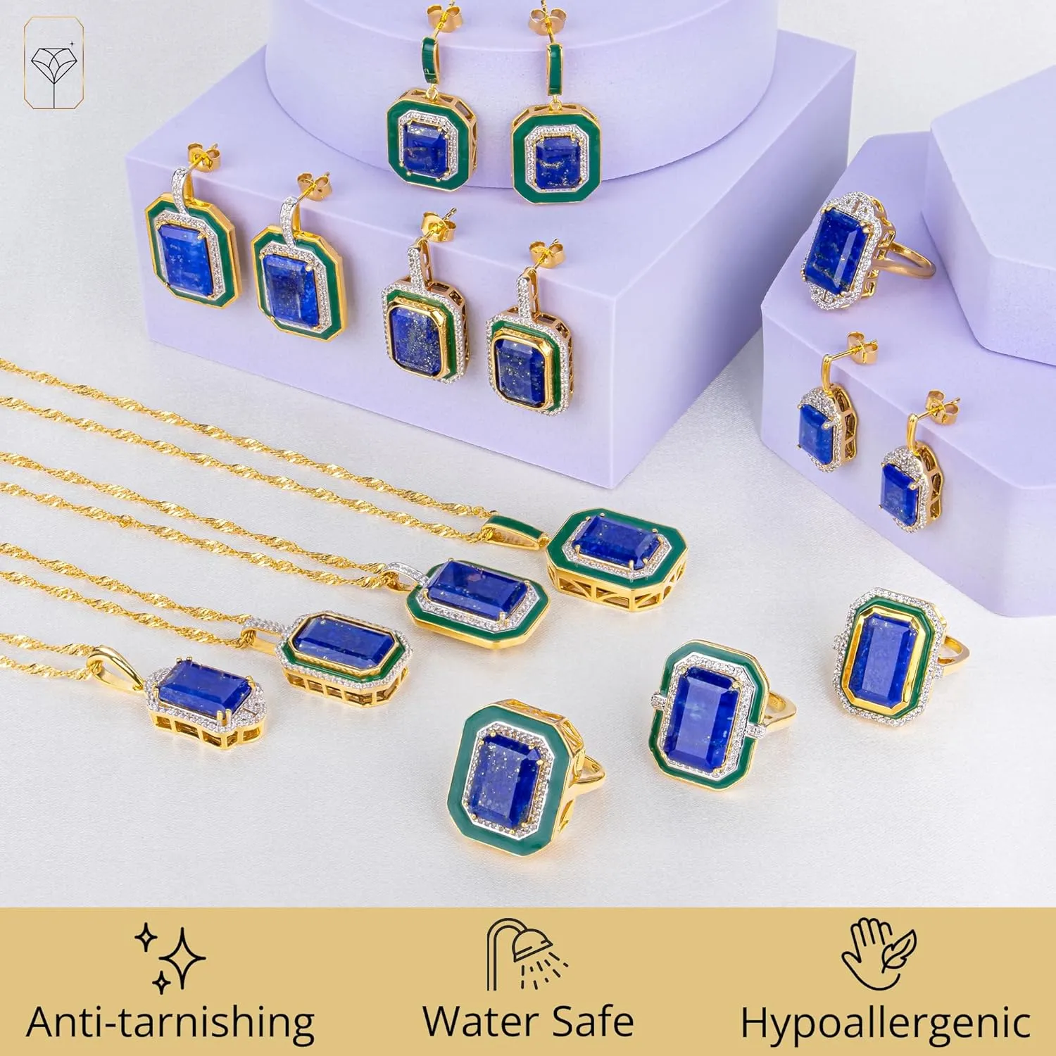 Big Gemstone Statement Dangle Earrings with Enamel and White Sappire Accents | Hypoallergenic 14k Gold over Sterling Silver Gemstone Earrings by MAX   STONE