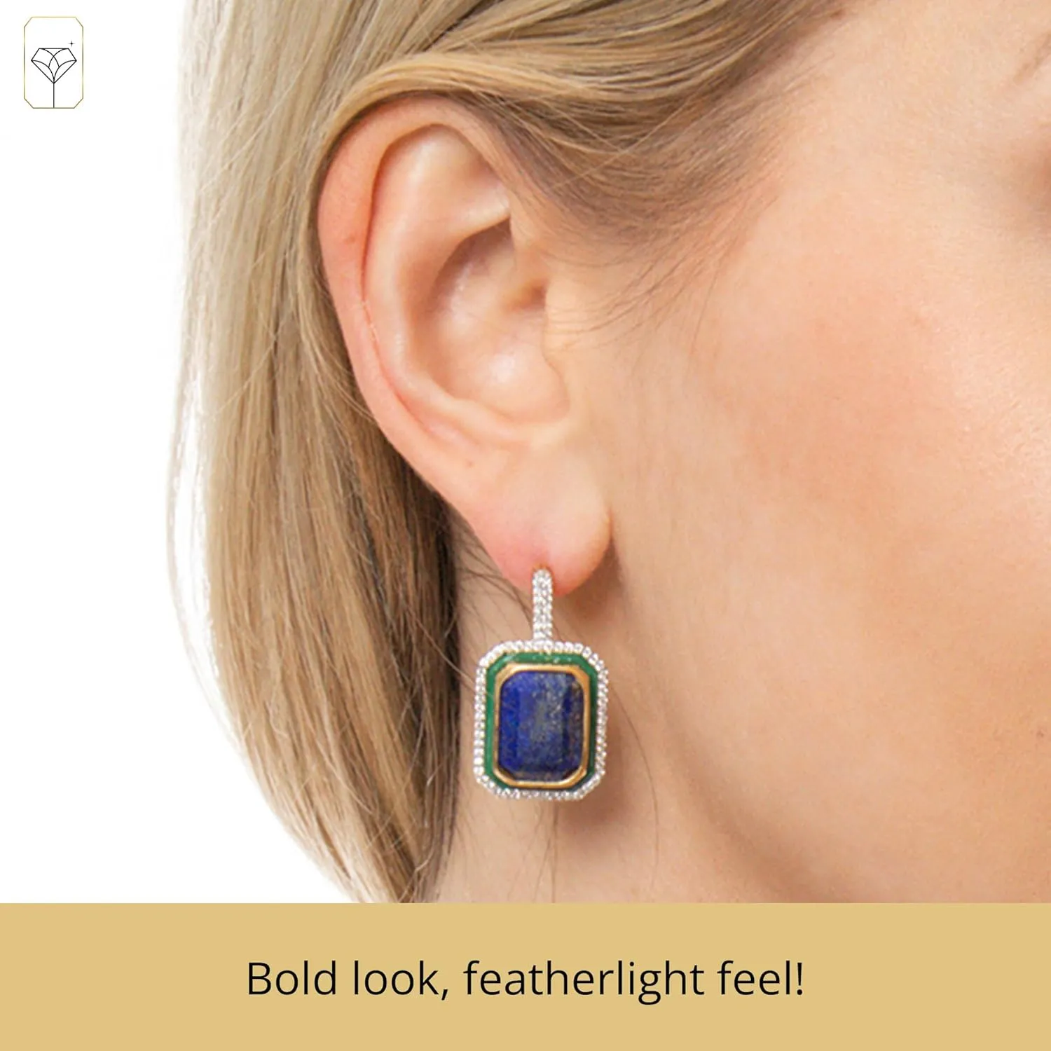 Big Gemstone Statement Dangle Earrings with Enamel and White Sappire Accents | Hypoallergenic 14k Gold over Sterling Silver Gemstone Earrings by MAX   STONE