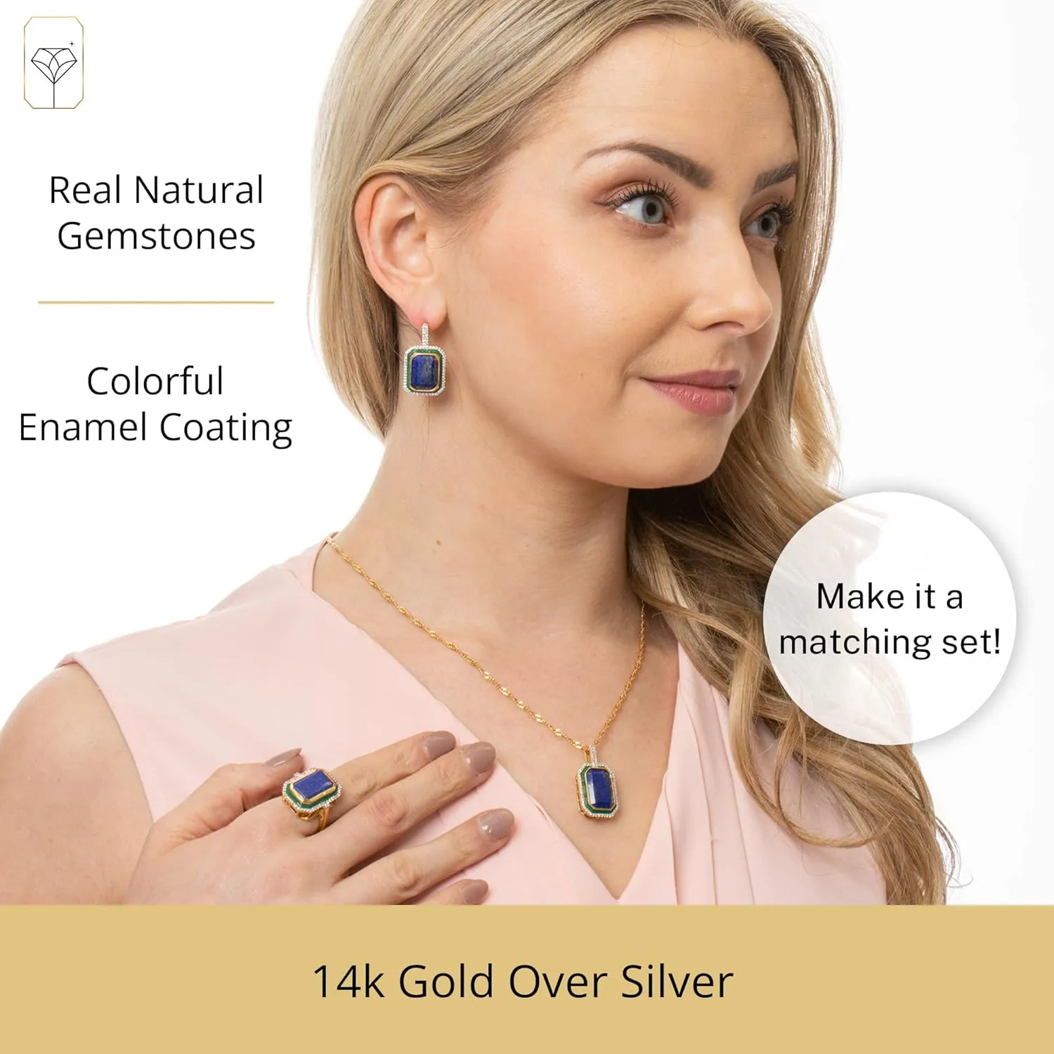 Big Gemstone Statement Dangle Earrings with Enamel and White Sappire Accents | Hypoallergenic 14k Gold over Sterling Silver Gemstone Earrings by MAX   STONE