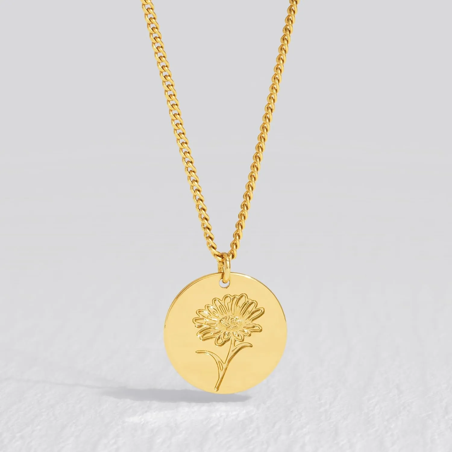 Birth Flower Necklace 18K Gold Plated Necklaces for Women Disc Cuban Birthday Gold Jewelry Gifts for Women 12 Month