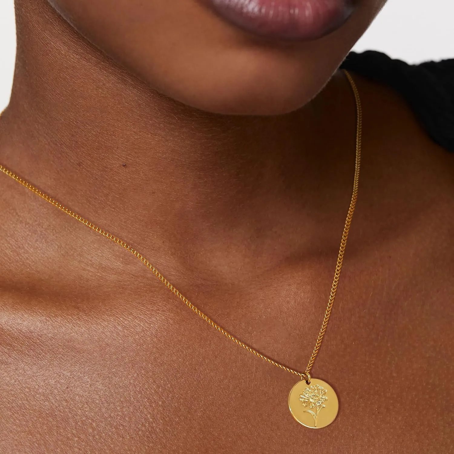 Birth Flower Necklace 18K Gold Plated Necklaces for Women Disc Cuban Birthday Gold Jewelry Gifts for Women 12 Month