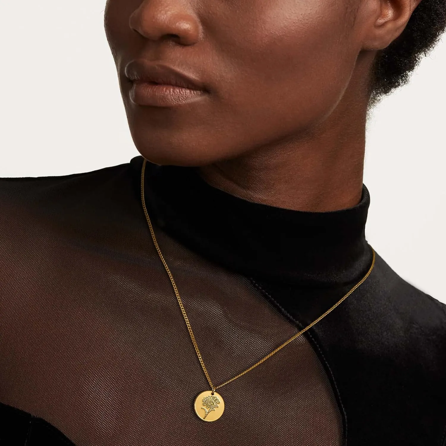 Birth Flower Necklace 18K Gold Plated Necklaces for Women Disc Cuban Birthday Gold Jewelry Gifts for Women 12 Month
