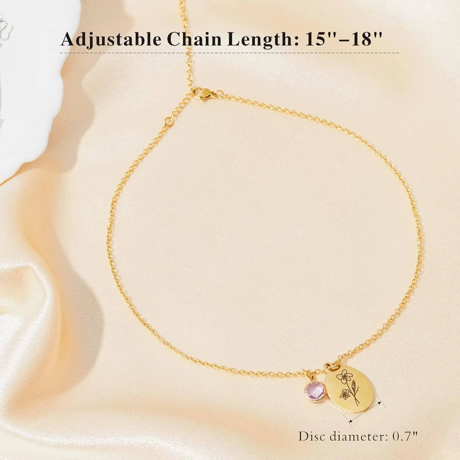 Birth Flower Necklaces for Women Trendy, 18K Gold Plated Dainty Birthstone Pendant Necklace Handmade Oval Coin Birthday Gifts for Women Girls Teens Birth Month Flower Jewelry