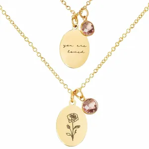 Birth Flower Necklaces for Women Trendy, 18K Gold Plated Dainty Birthstone Pendant Necklace Handmade Oval Coin Birthday Gifts for Women Girls Teens Birth Month Flower Jewelry