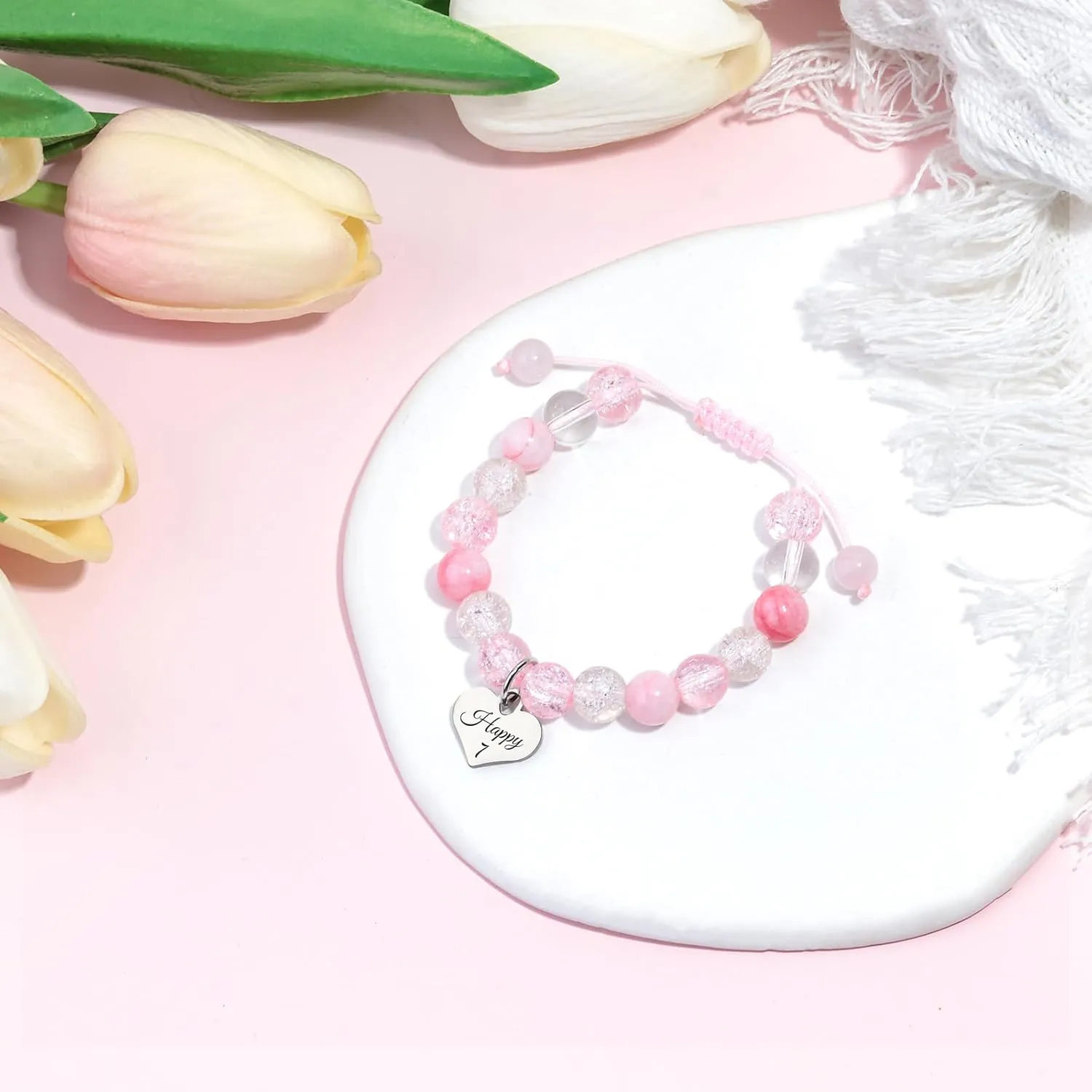 Birthday Bracelets Gifts for 1 2 3 4 5 6 7 8 Year Old Girls, Pink and white crystals Heart Charms Bracelets, Birthday Gifts for Girls Daughter Granddaughter Niece