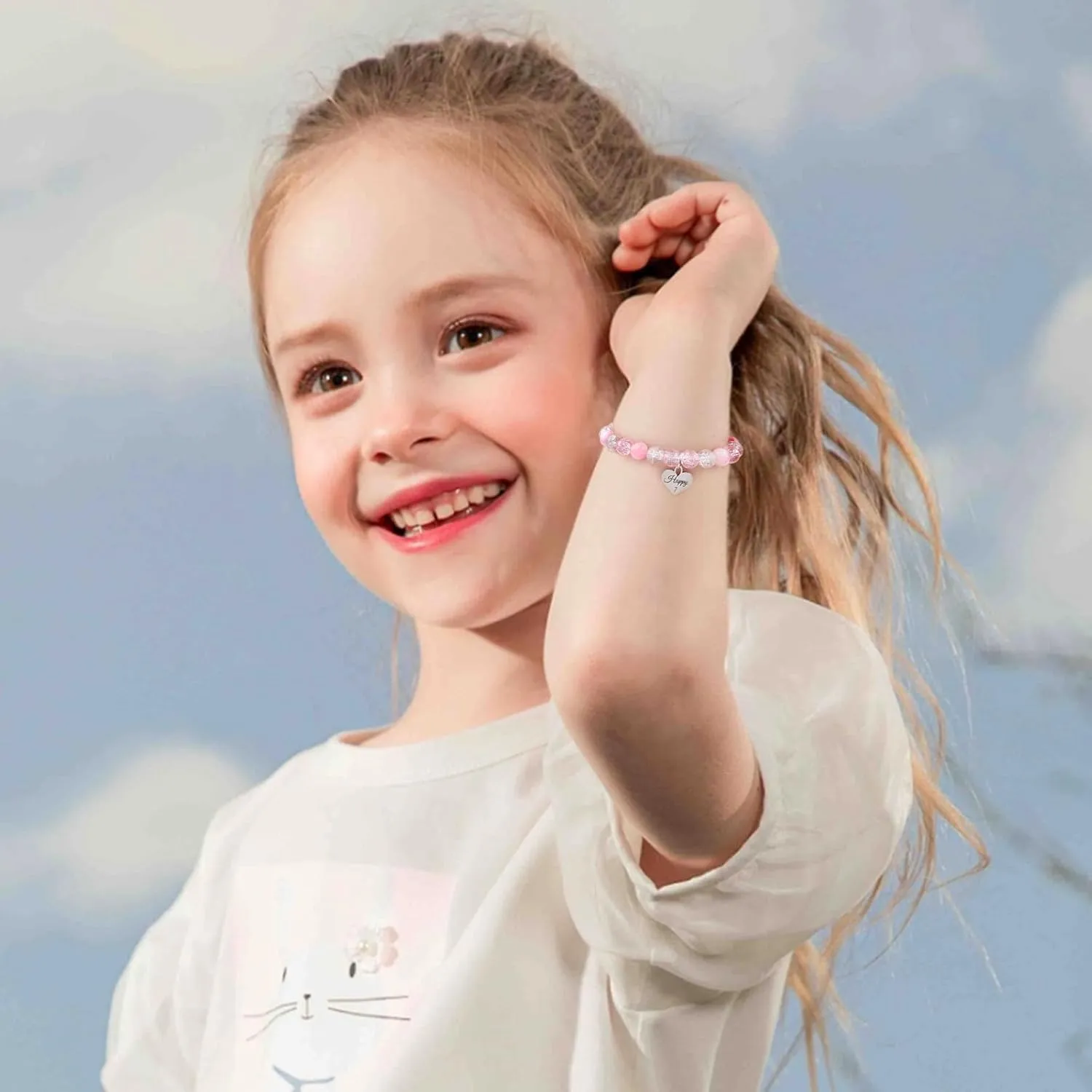 Birthday Bracelets Gifts for 1 2 3 4 5 6 7 8 Year Old Girls, Pink and white crystals Heart Charms Bracelets, Birthday Gifts for Girls Daughter Granddaughter Niece