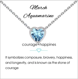 Birthstone Heart Women Necklaces, 925 Sterling Silver Birthstone Pendant Necklace, Adjustable Chain Gift Box, 12 Months Jewellery Valentines Gift for Her Wife Mom Birthday Wedding