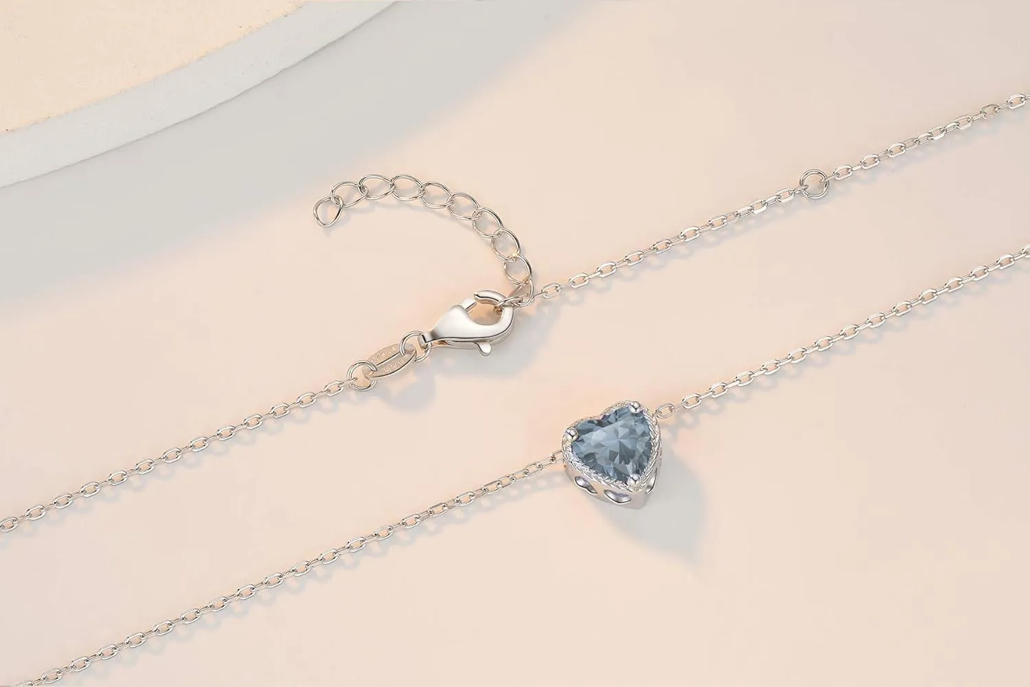 Birthstone Heart Women Necklaces, 925 Sterling Silver Birthstone Pendant Necklace, Adjustable Chain Gift Box, 12 Months Jewellery Valentines Gift for Her Wife Mom Birthday Wedding