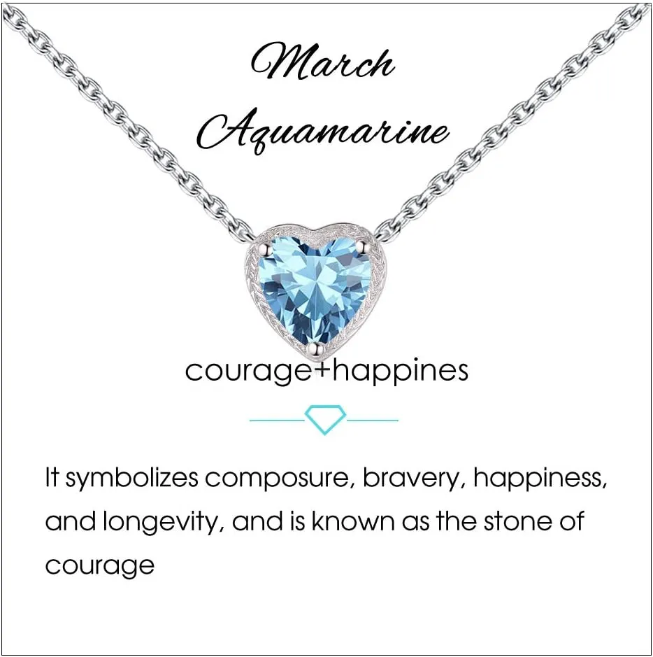 Birthstone Heart Women Necklaces, 925 Sterling Silver Birthstone Pendant Necklace, Adjustable Chain Gift Box, 12 Months Jewellery Valentines Gift for Her Wife Mom Birthday Wedding