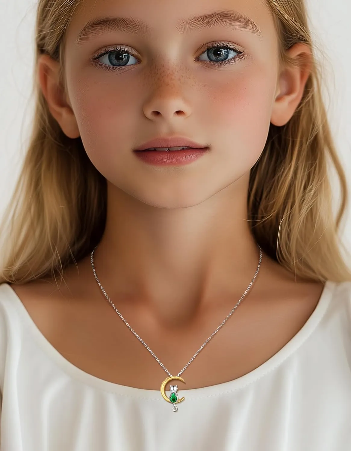 Birthstone Necklace for Women Girls, Cat Necklaces 925 Sterling Silver Teardrop Pendant 18K Gold-Plated Birthstone Jewelry Gifts for Birthday Easter