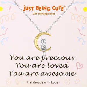 Birthstone Necklace for Women Girls, Cat Necklaces 925 Sterling Silver Teardrop Pendant 18K Gold-Plated Birthstone Jewelry Gifts for Birthday Easter