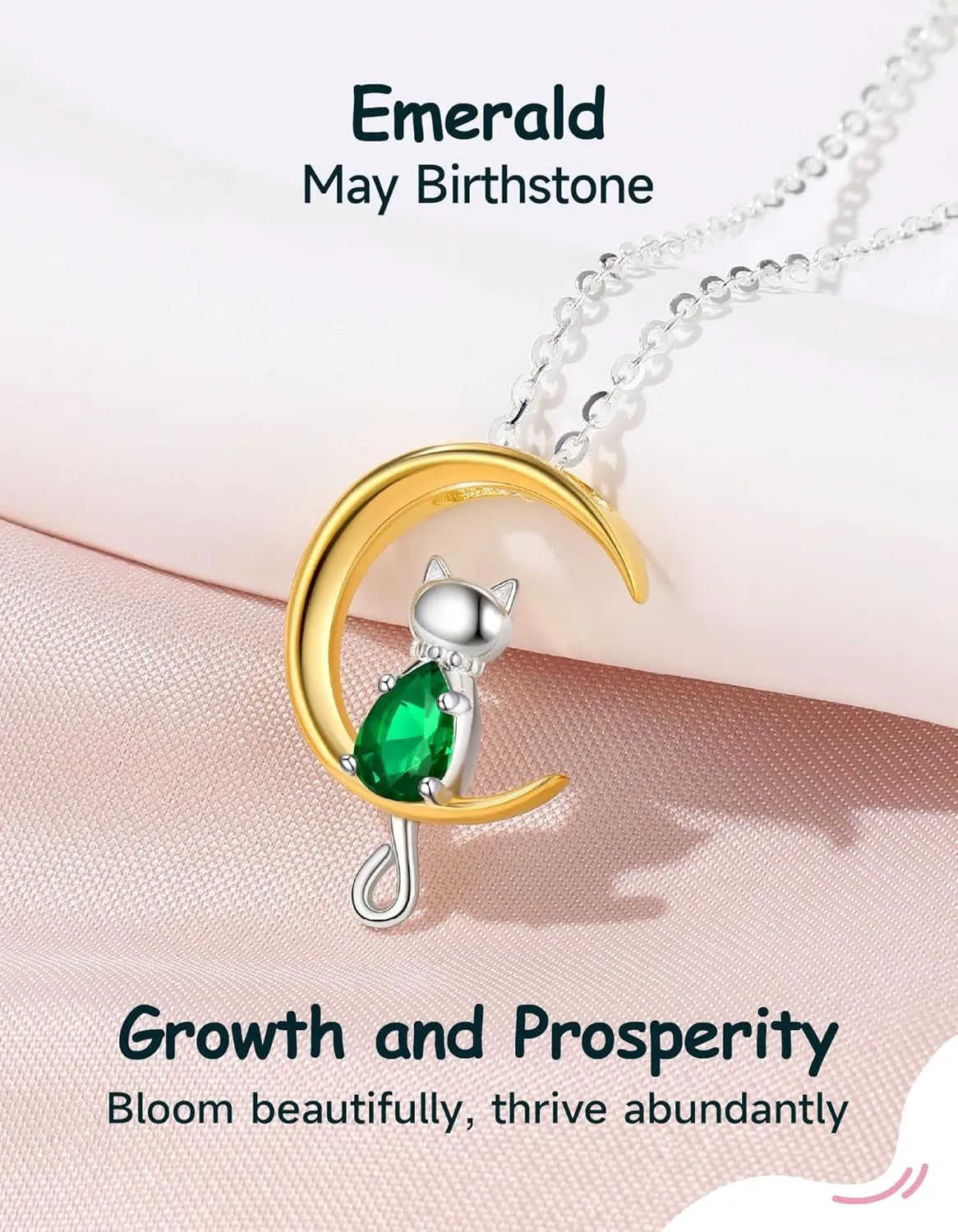 Birthstone Necklace for Women Girls, Cat Necklaces 925 Sterling Silver Teardrop Pendant 18K Gold-Plated Birthstone Jewelry Gifts for Birthday Easter