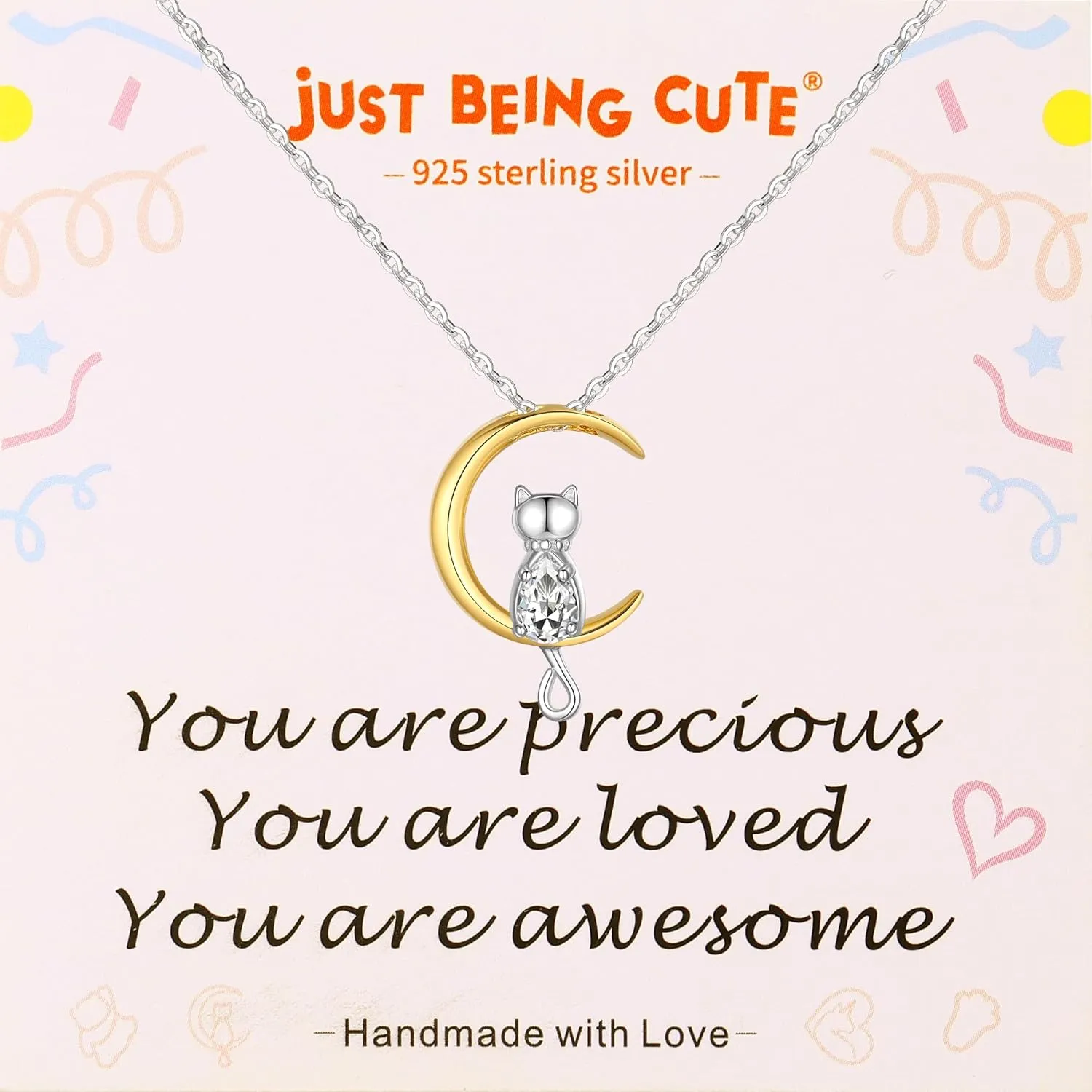 Birthstone Necklace for Women Girls, Cat Necklaces 925 Sterling Silver Teardrop Pendant 18K Gold-Plated Birthstone Jewelry Gifts for Birthday Easter