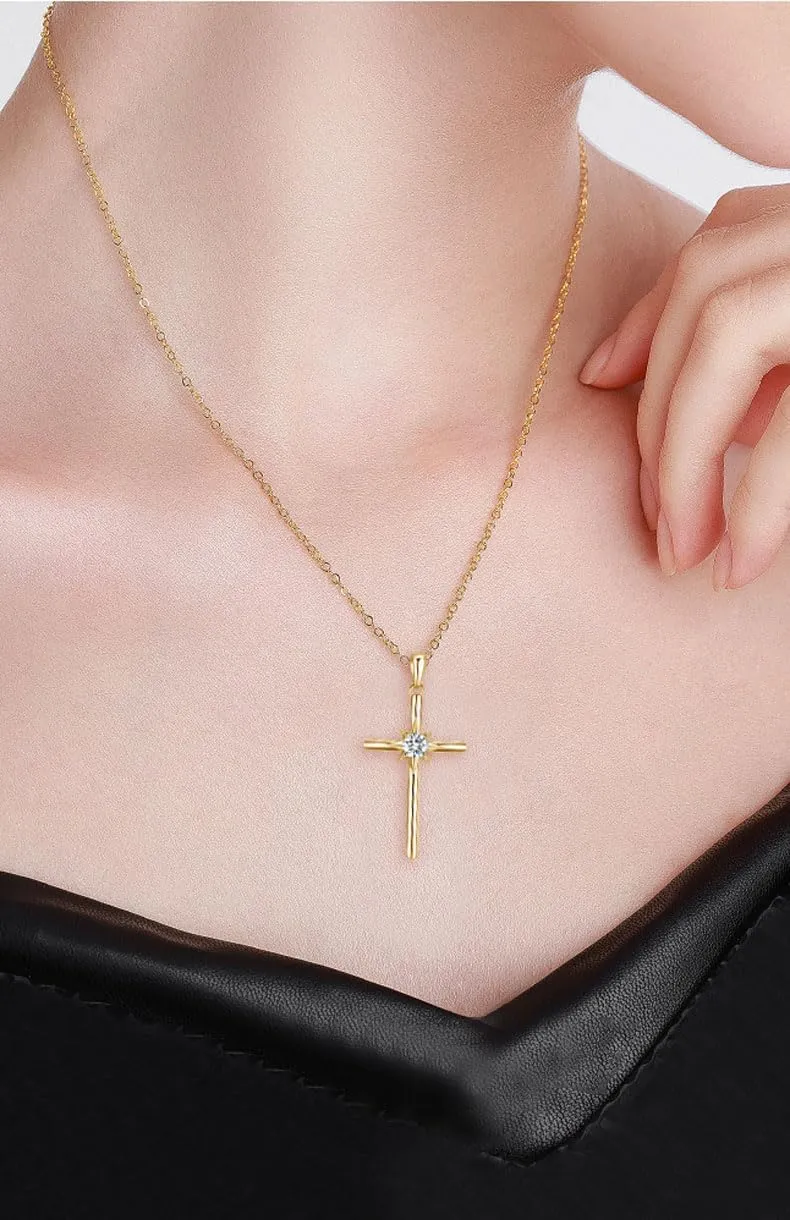 Birthstone Necklaces for Women 925 Sterling Silver Cross Pendant White Gold Synthetic Gemstone Necklace Crucifix Jewelry for Her, Adjustable Chain 16" 2"