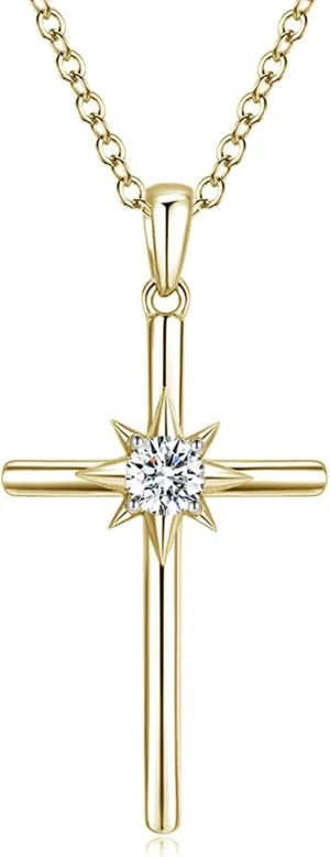 Birthstone Necklaces for Women 925 Sterling Silver Cross Pendant White Gold Synthetic Gemstone Necklace Crucifix Jewelry for Her, Adjustable Chain 16" 2"