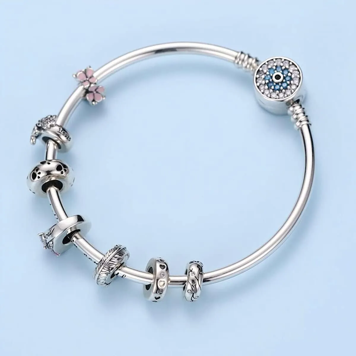 BISAER 925 Sterling Silver Stopper Beads Spacers Charms for Bracelets Stoppers