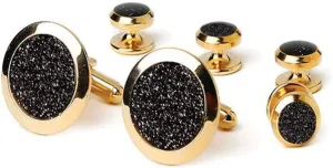 Black Diamond Dust Tuxedo Cufflinks and Studs set in Gold