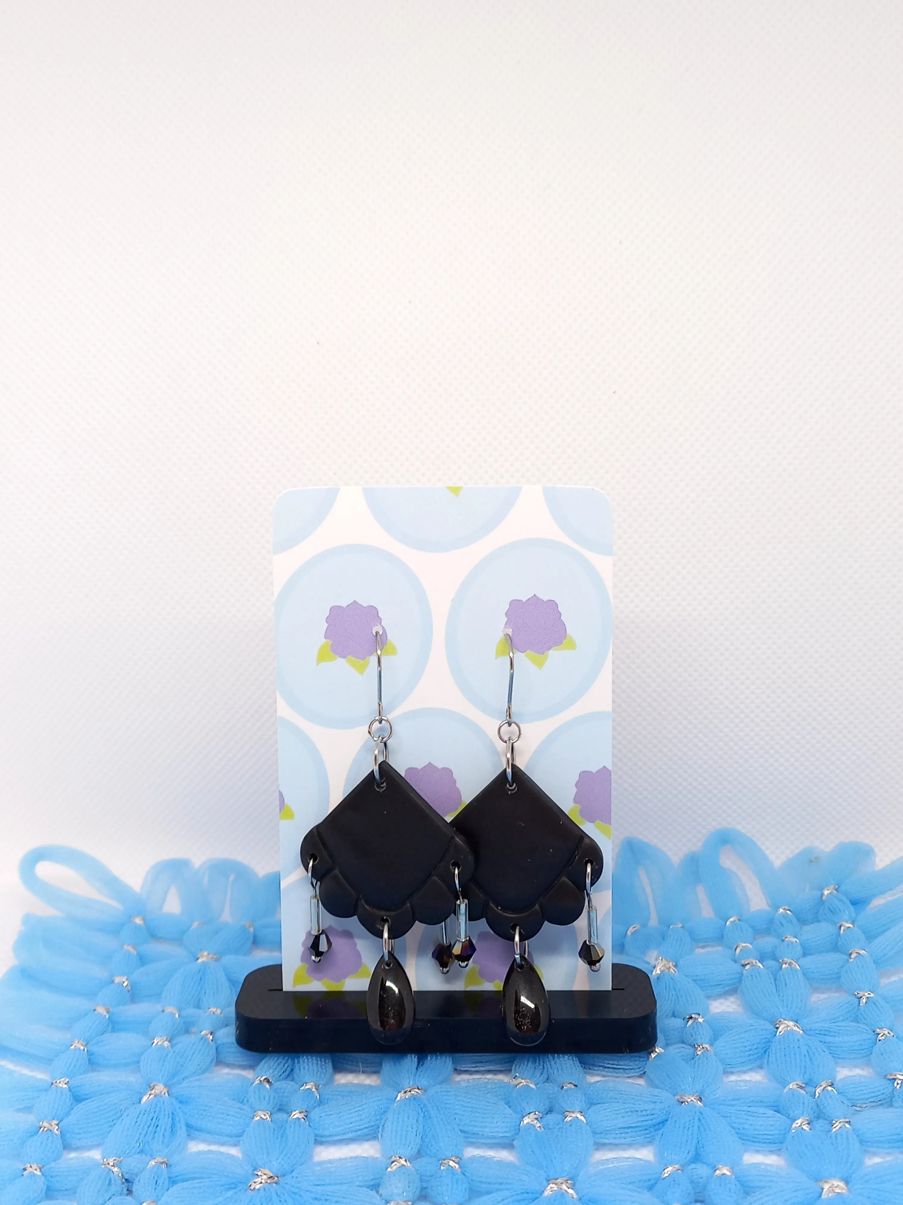 Black Embossed Teardrop Earrings | Embossed Collection