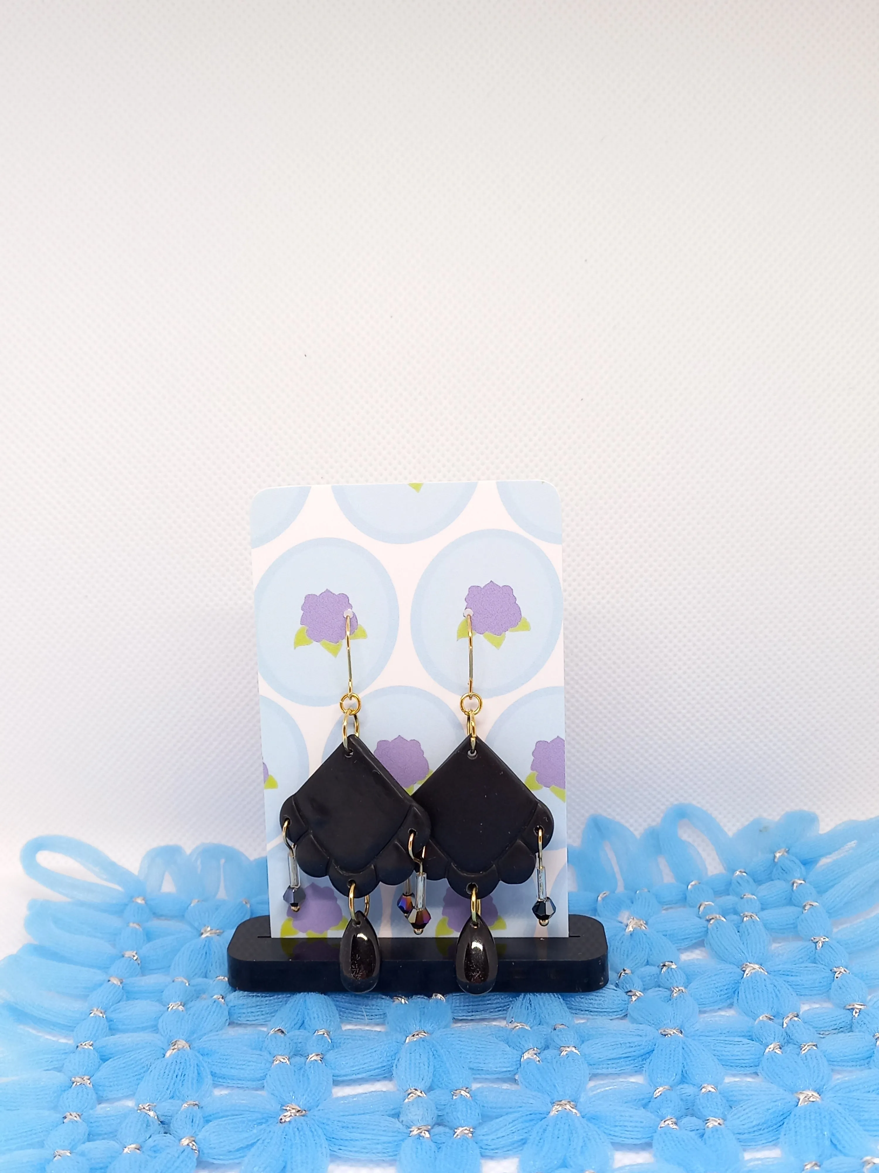 Black Embossed Teardrop Earrings | Embossed Collection