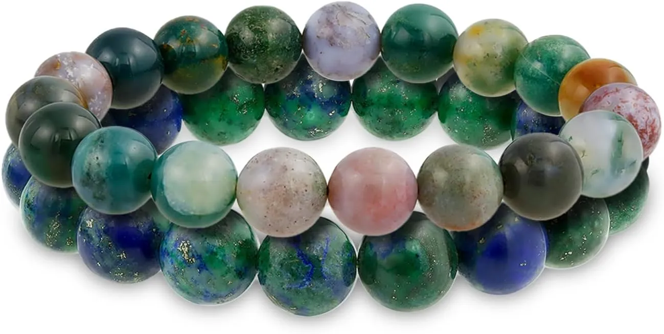 Bling Jewelry Natural Multi Color Big Round Bead 12MM Strand Stackable Semi Precious Gemstone Stretch Bracelet For Men Women Unisex