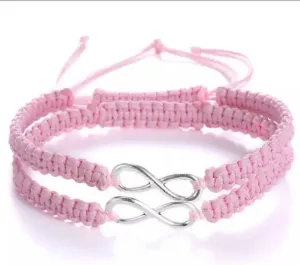 Blue Friendship Bracelet Lucky Amulet Knot Bracelet Men Women Braided Bracelets Gifts Wrist Adjustable Chain Woven Thread String for Friend and Couple(Pink)