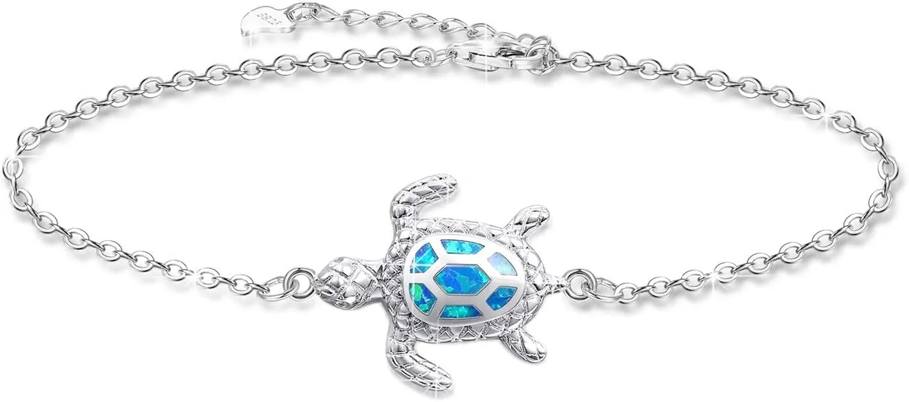Blue Opal Sea Turtle Bracelet Sterling Silver Bracelets Fine Jewelry for Women Gifts