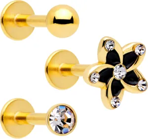 Body Candy 3Pc 16G Lip Ring Stainless Steel Flower Internally Threaded Labret Monroe Tragus Earring