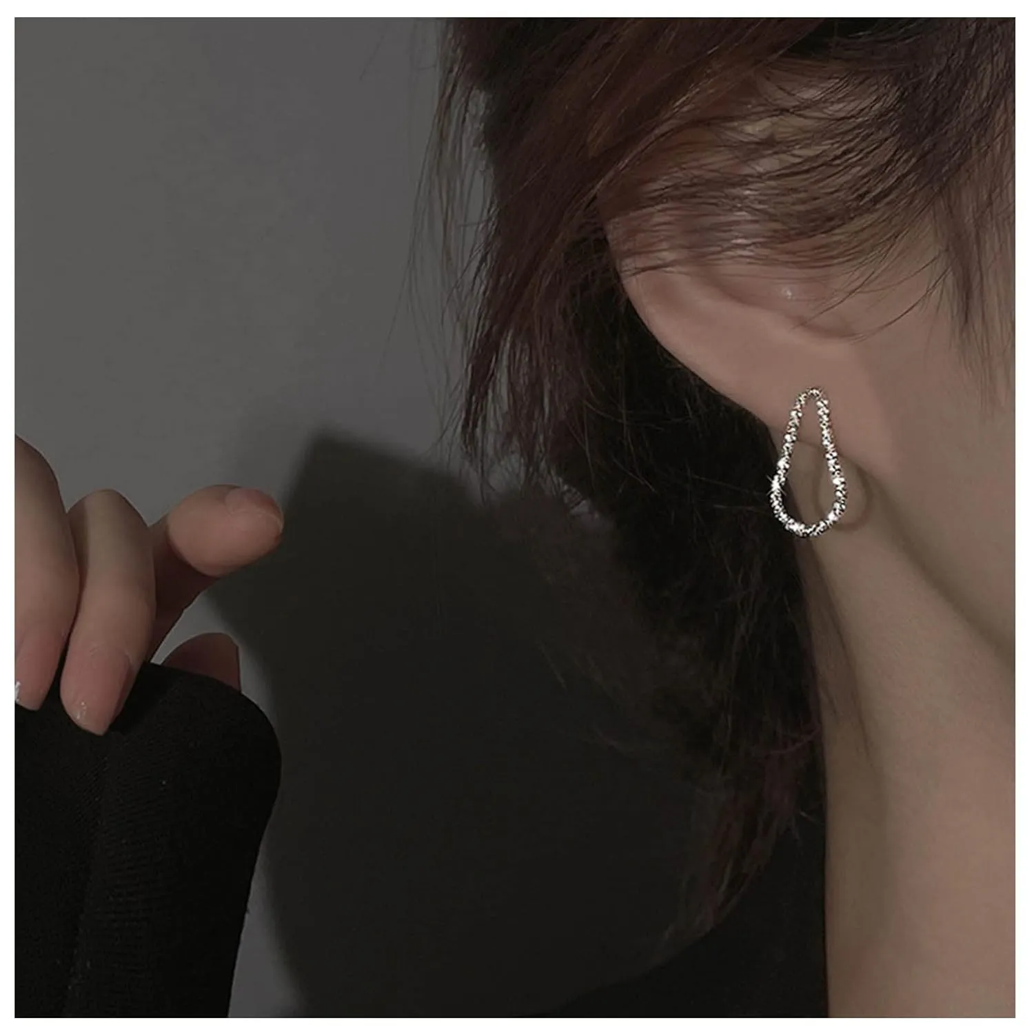 Bohemia Crystal Water Drop Stud Earrings Silver Teardrop Hollow Cz Earrings Hollow Crystal Stud Earrings Geometry Teardrop Rhinestone Earrings Jewelry for Women and Girls Gifts