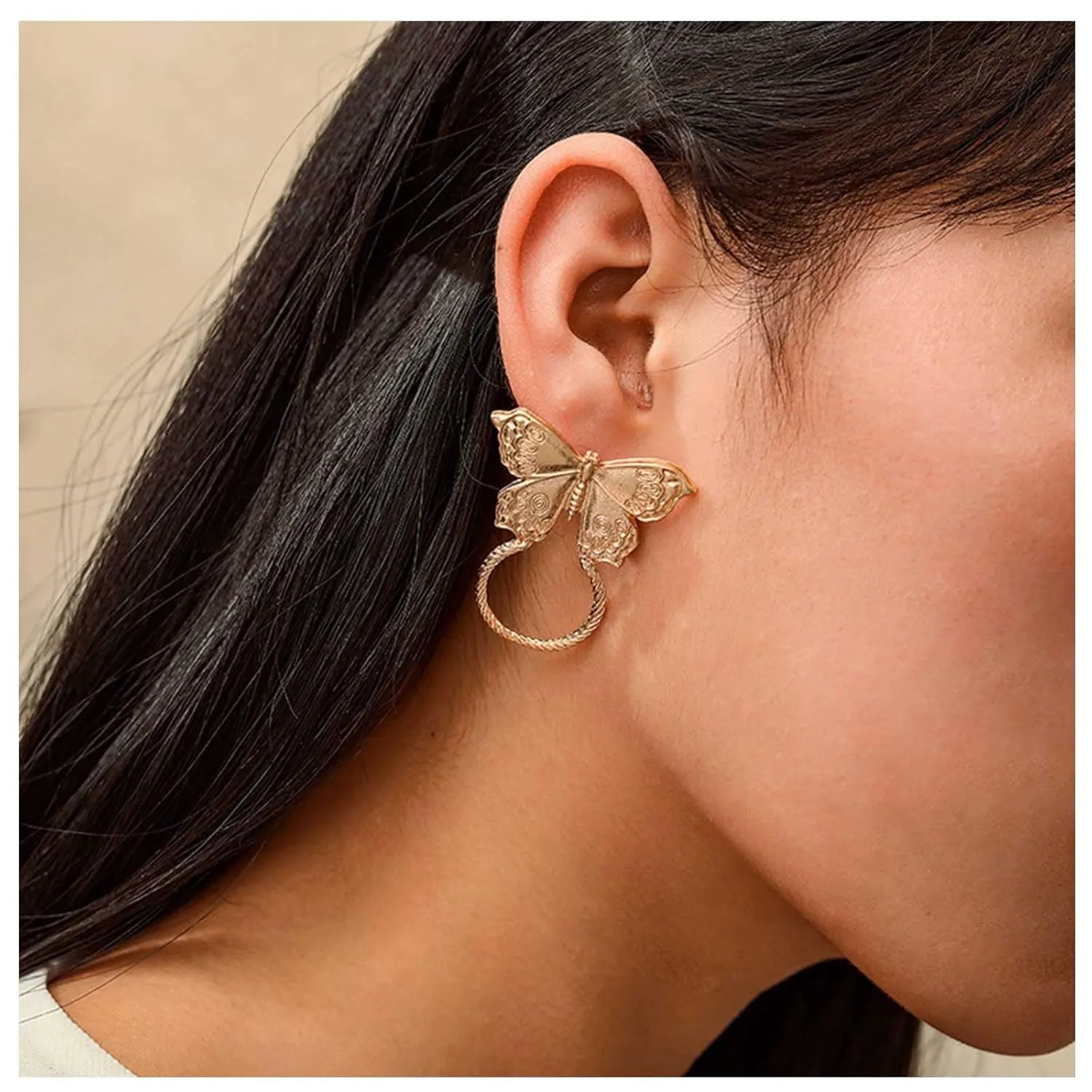 Bohemian Butterfly Hoop Stud Earrings Gold Metal Butterfly Earrings Open Circle Earrings Exaggerated Butterfly Earrings Jewelry for Women and Girls Gifts