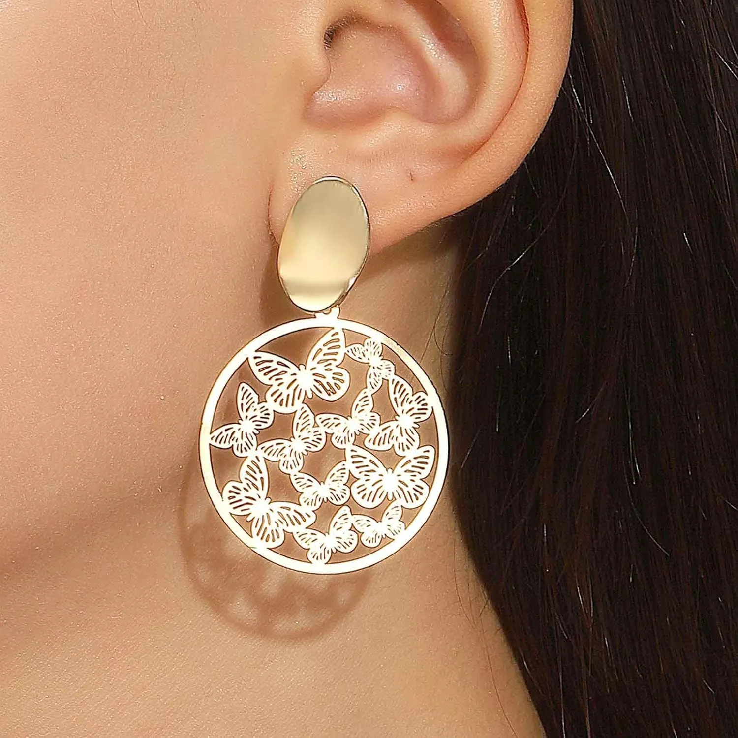 Bohemian Filigree Butterfly Dangle Earrings Gold Hollow Butterfly Hoop Drop Earrings Large Filigree Butterfly Earrings Minimalist Butterfly Stud Earrings Jewelry for Women Gifts
