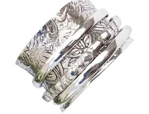 Bohemian Floral Spinner Band Rings, Anxiety Ring for Meditaion, Gift Ring for Wowmn, Girl, Men, 925 Sterling Silver Wide Band Rings, Christmas Gift, Size 10