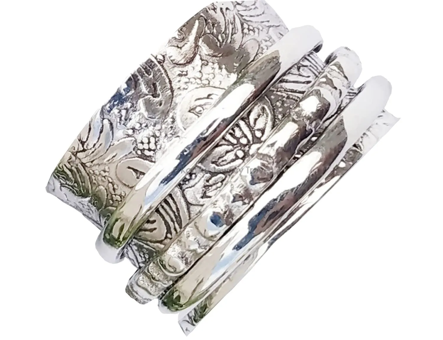 Bohemian Floral Spinner Band Rings, Anxiety Ring for Meditaion, Gift Ring for Wowmn, Girl, Men, 925 Sterling Silver Wide Band Rings, Christmas Gift, Size 10