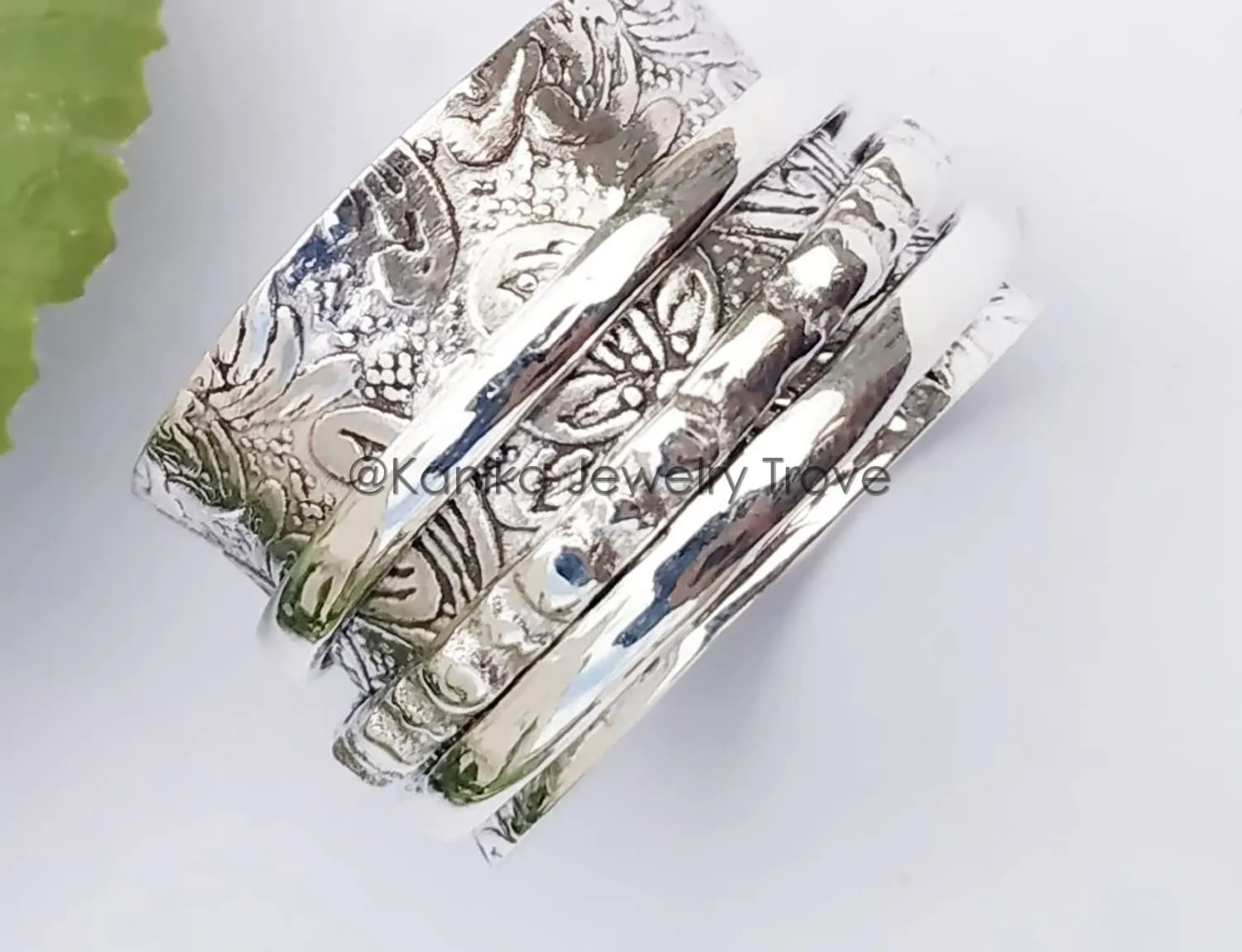 Bohemian Floral Spinner Band Rings, Anxiety Ring for Meditaion, Gift Ring for Wowmn, Girl, Men, 925 Sterling Silver Wide Band Rings, Christmas Gift, Size 10