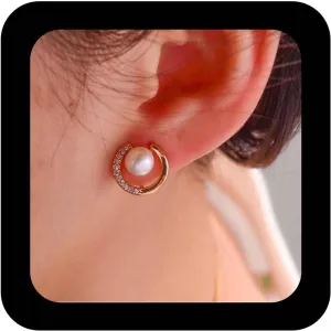 Bohemian Pearl Circle Stud Earrings Gold Crystal Hoop Earrings Cz Pearl Earrings Open Circle Pearl Hoop Earrings Jewelry for Women