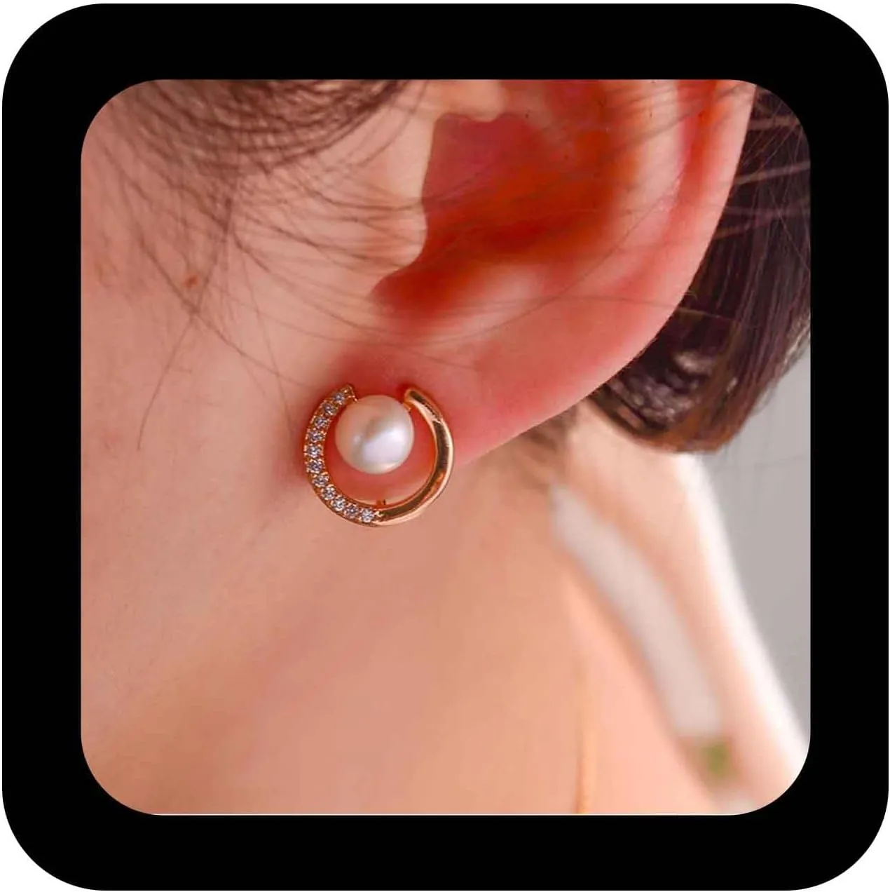 Bohemian Pearl Circle Stud Earrings Gold Crystal Hoop Earrings Cz Pearl Earrings Open Circle Pearl Hoop Earrings Jewelry for Women
