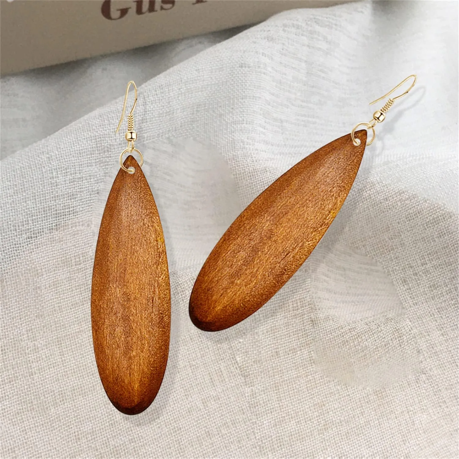 Bohemian Retro Black Brown Natural Wooden African Teardrop Dangle Drop Earrings Lightweight Handmade Long Big Vintage Wood Geometric Earrings for Women (Coffee)