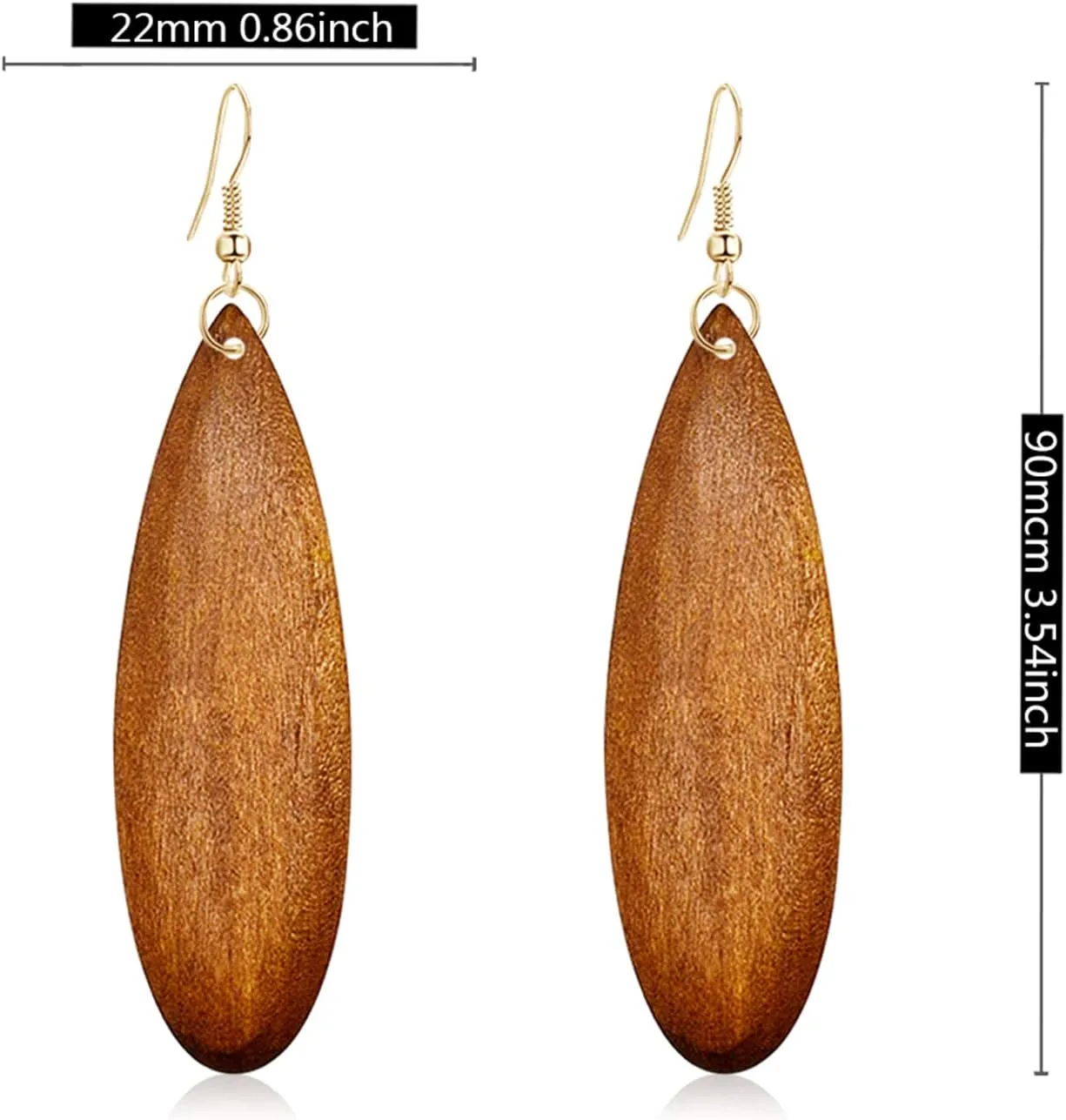 Bohemian Retro Black Brown Natural Wooden African Teardrop Dangle Drop Earrings Lightweight Handmade Long Big Vintage Wood Geometric Earrings for Women (Coffee)
