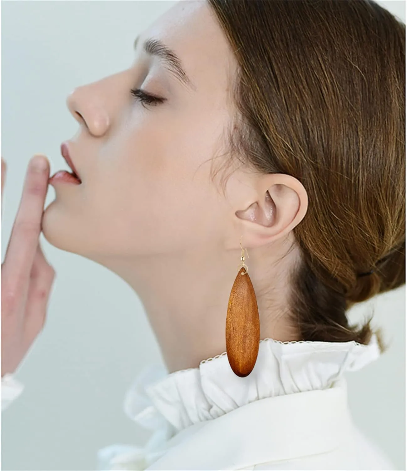 Bohemian Retro Black Brown Natural Wooden African Teardrop Dangle Drop Earrings Lightweight Handmade Long Big Vintage Wood Geometric Earrings for Women (Coffee)
