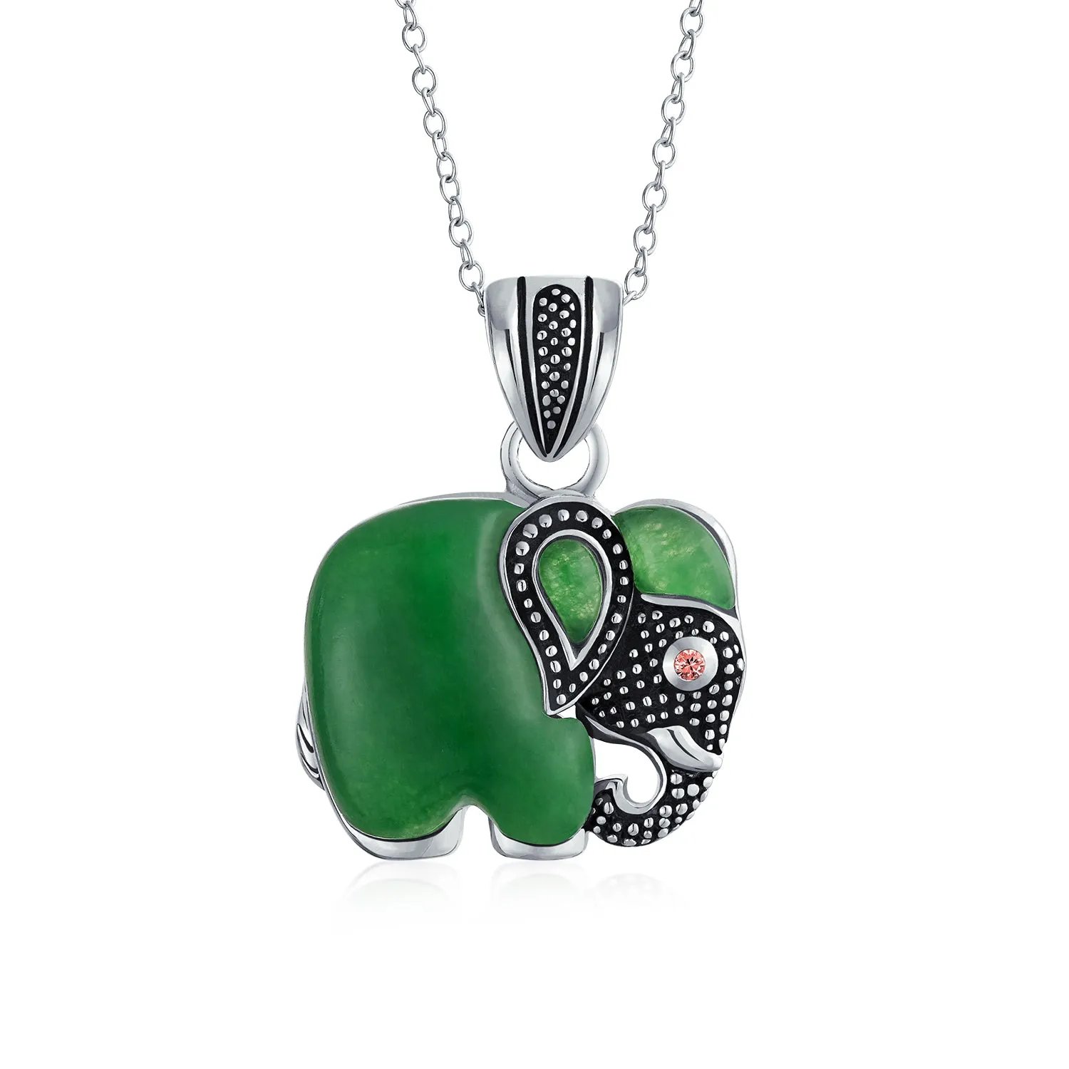 Boho Bali Elephant Pendant Necklace with Lapis Jade and Turquoise Inlay in Silver