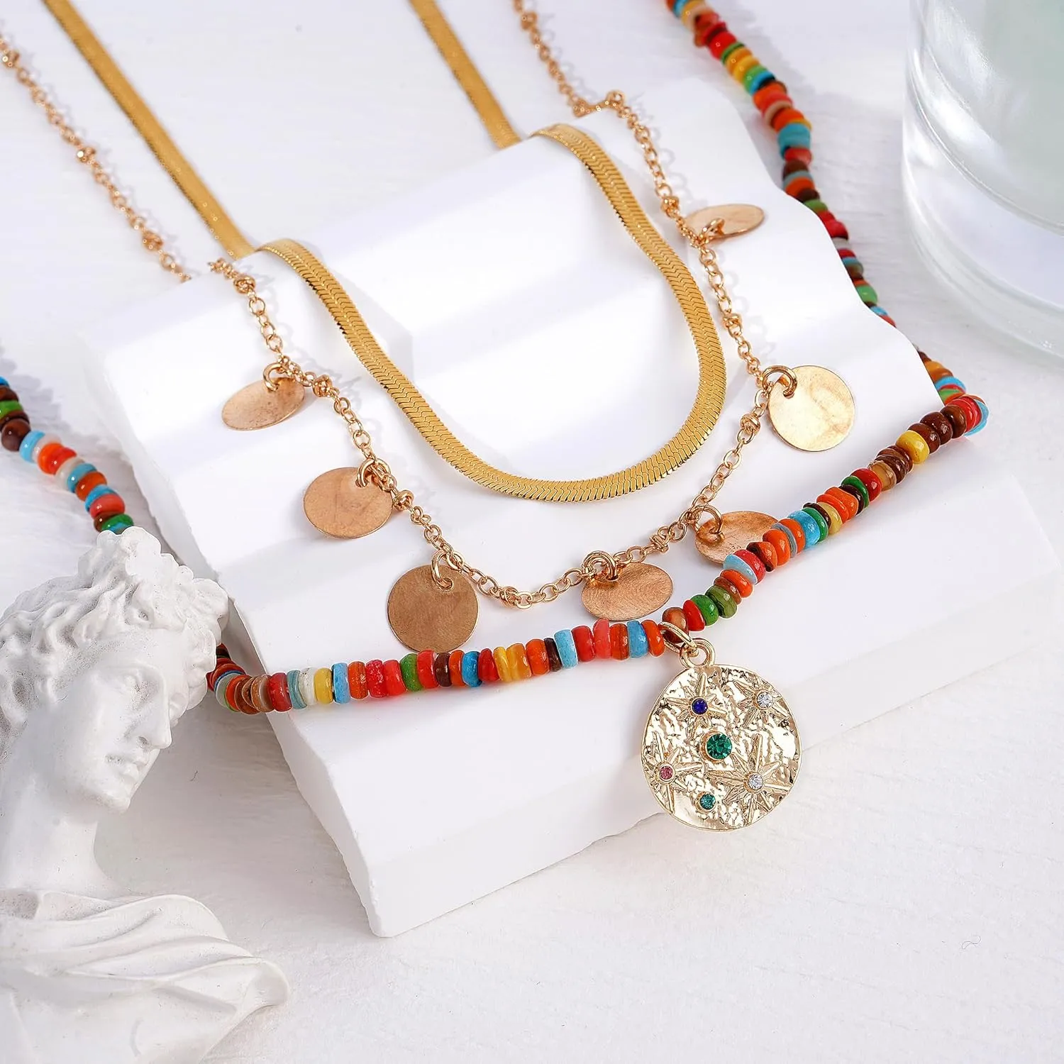 Boho Beaded Necklace Layered Pendant Necklace Handmade Bohemian Necklace Summer Jewelry Gifts for Women