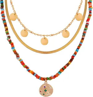 Boho Beaded Necklace Layered Pendant Necklace Handmade Bohemian Necklace Summer Jewelry Gifts for Women