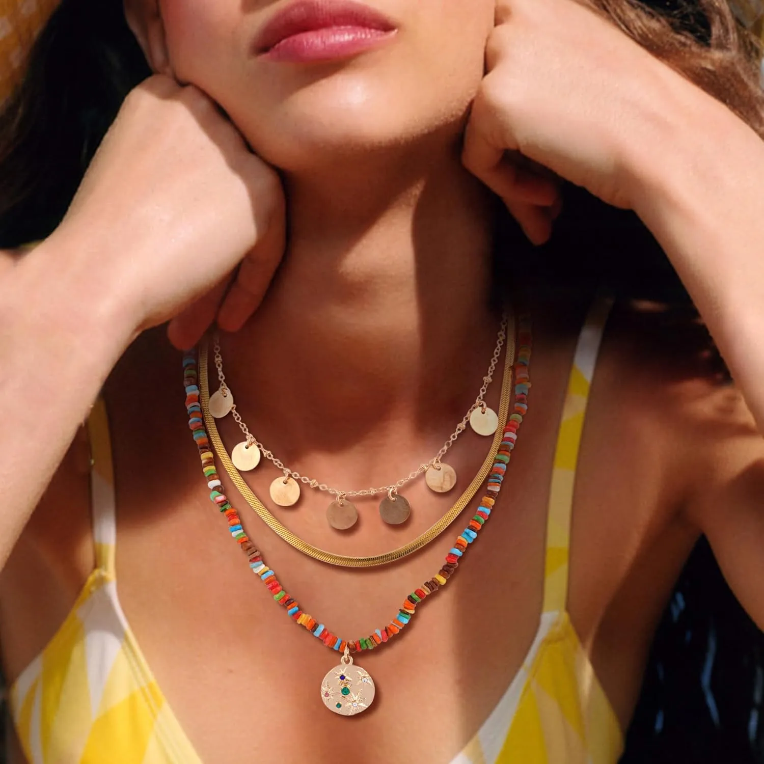 Boho Beaded Necklace Layered Pendant Necklace Handmade Bohemian Necklace Summer Jewelry Gifts for Women