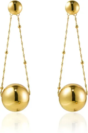 Boho Big Metal Chunky Hoop Women Earrings Ball Beads Dangle Earrings Bohemia Gold Statement Fashion Jewelry for Women