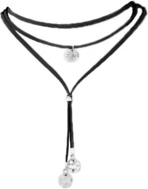 Boho Black Velvet Choker Necklace for Women Gothic Silver Coin Pendant Layered Long Jewelry (Black)